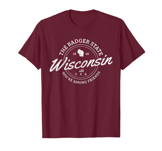 Wisconsin Est. 1848 Badger State Map Souvenir Pride T-Shirt