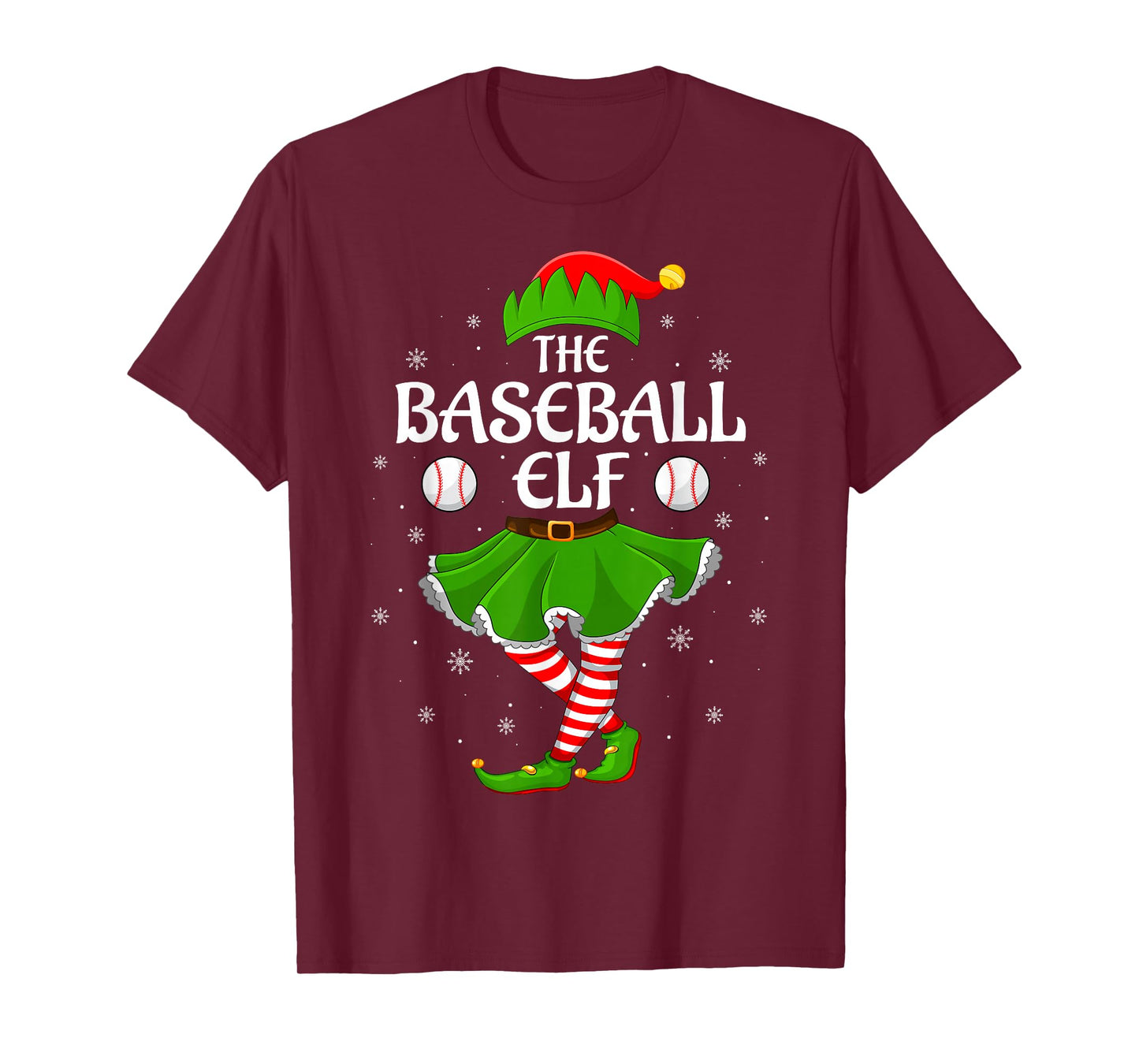 Baseball Elf Christmas Family Girls Women Elf Squad Xmas T-Shirt