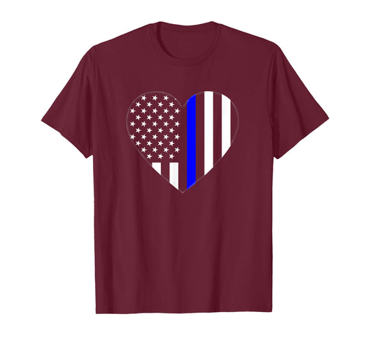 Love Our Police Officer US Flag Heart Thin Blue Line T-Shirt T-Shirt