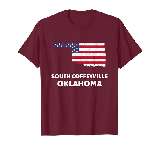 Distressed Patriotic USA Flag South Coffeyville, OK Women Men T-Shirt
