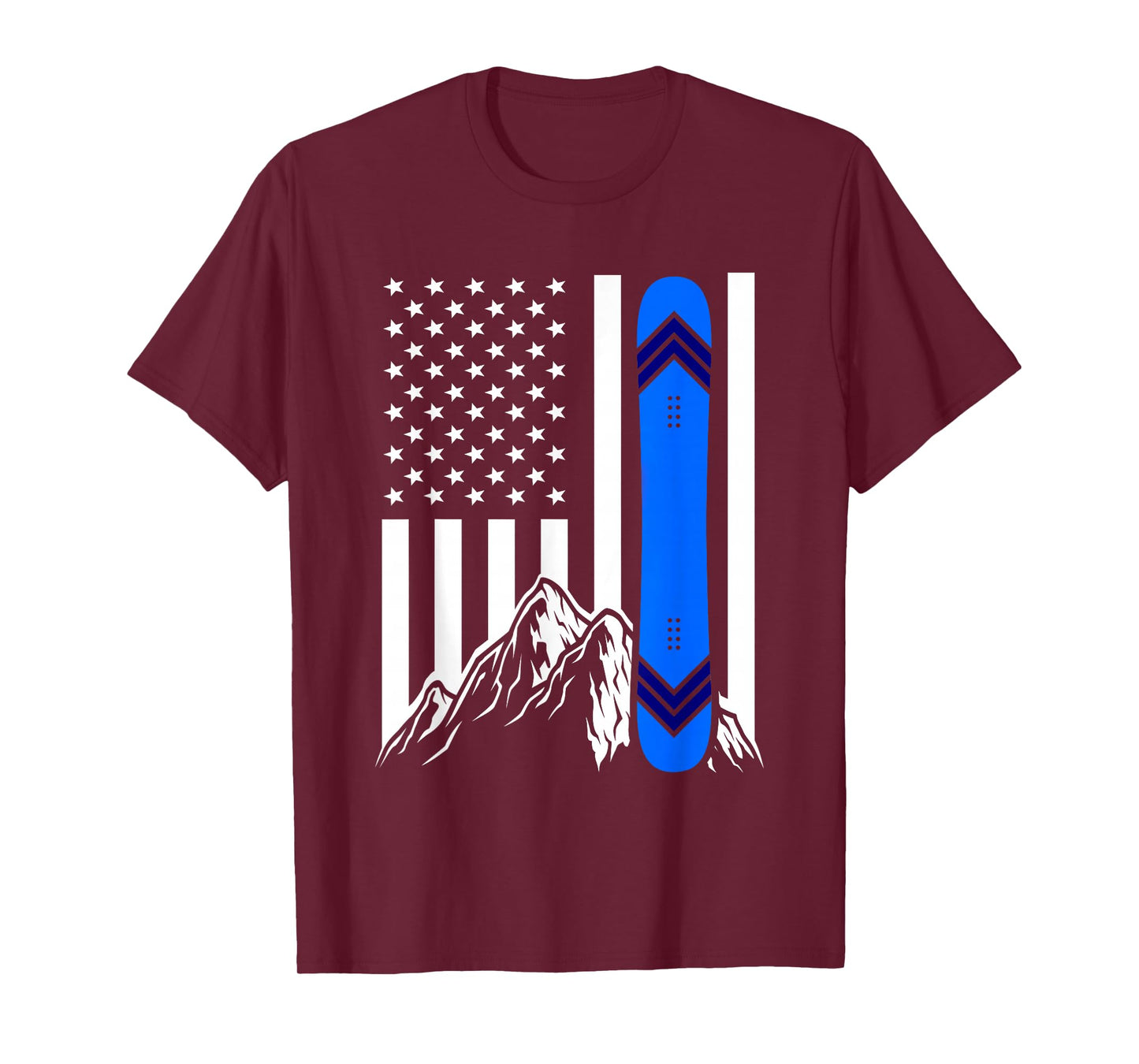 American Flag Snowboarding Gifts Mountain Snowboarder T-Shirt