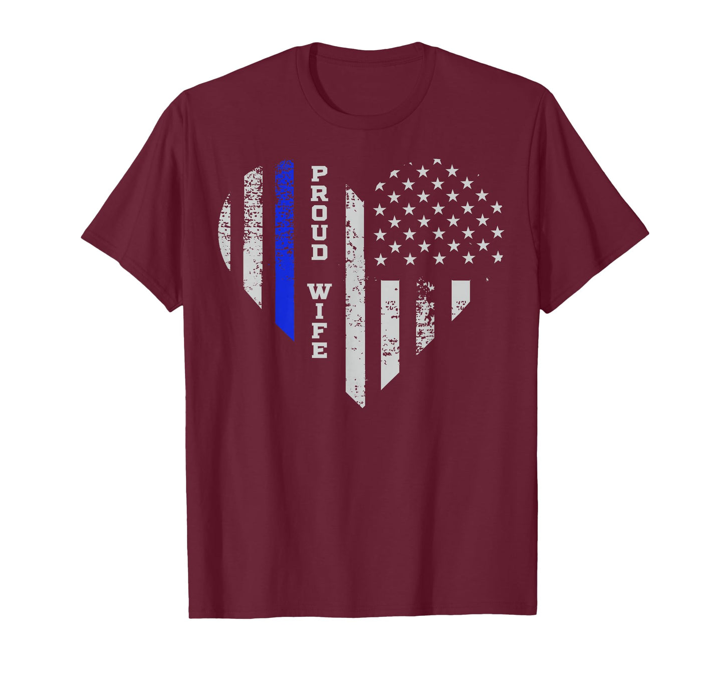 Thin Blue Line Heart T-Shirt Wife of Police Proud USA T-Shirt