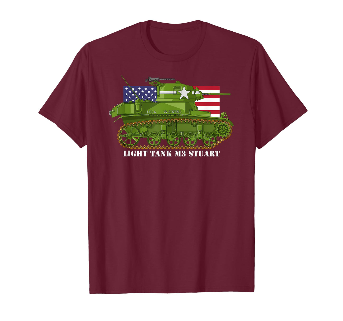 Light Tank M3 Stuart WW2 American Tanks USA Flag Women Kids Men T-Shirt