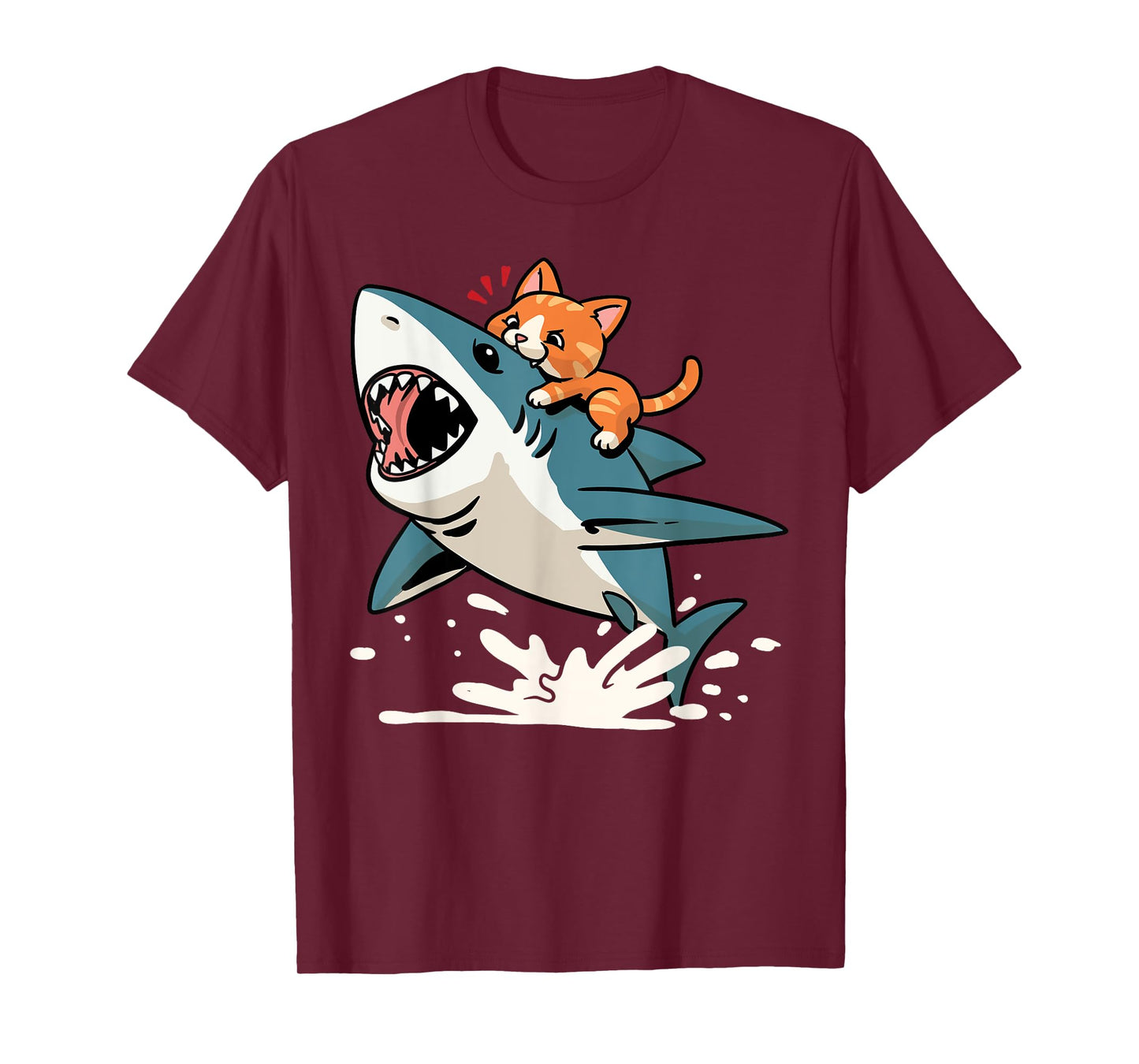 Cat Biting Shark Kitten Bit Funny Orange Cat Shark Men Women Girls Kids T-Shirt