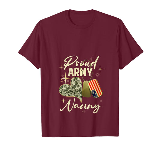 Womens Proud Army Nanny Camouflage Mother's Day Dog Tag US Flag V-Neck T-Shirt