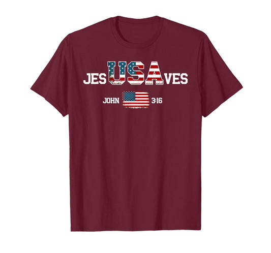 Jesus Saves USA American Flag Patriotic Christian 4th July T-Shirt