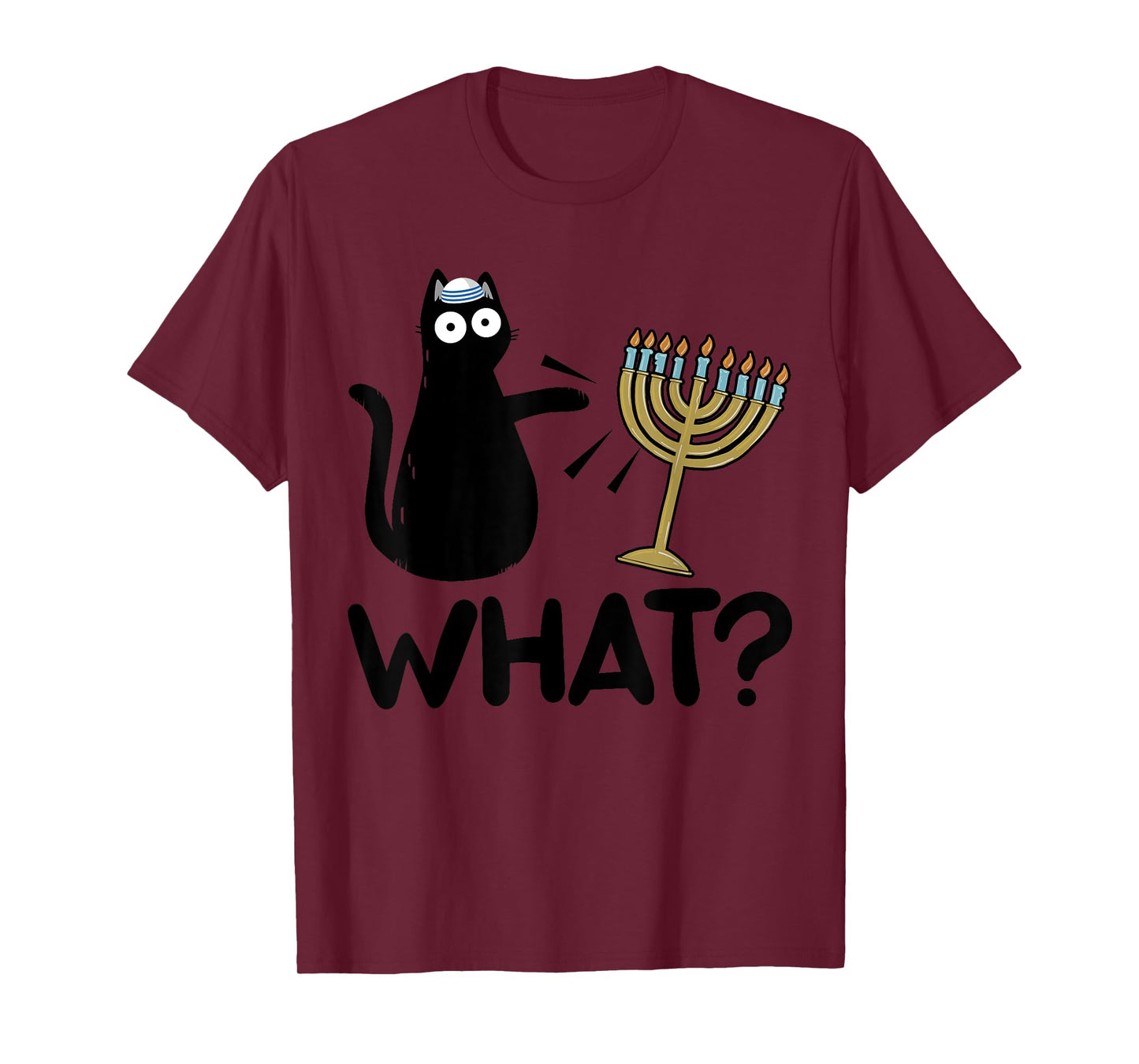Hanukkah Cat Pushing Menorah Funny Jewish Cat What T-Shirt