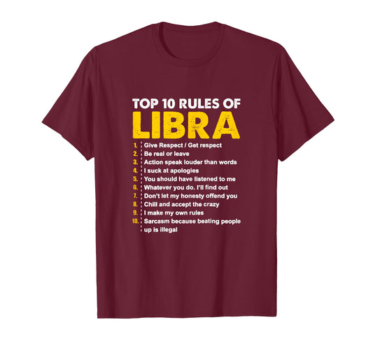 Top 10 Rules Libra Horoscope Birthday Gift T-Shirt