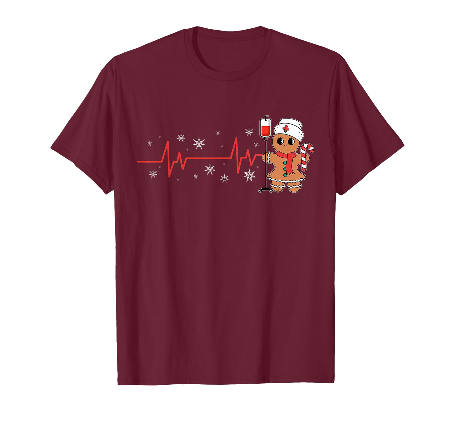 Christmas Nurse Heartbeat Gingerbread Scrub Tops Women T-Shirt