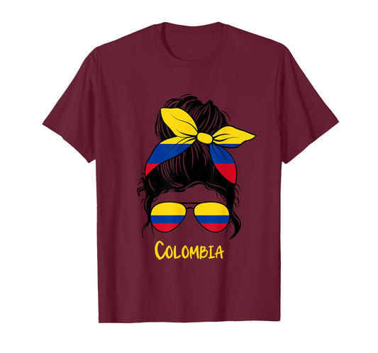 Colombian Girl Bandana Glasses Flag Colors Latina Pride T-Shirt
