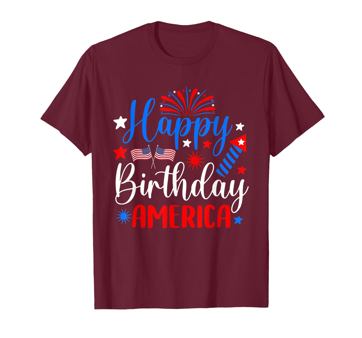 Happy Birthday America 4th Of July Funny Us flag fireworks T-Shirt for Women Kids Men