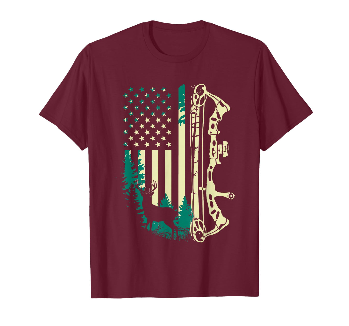 Patriotic Bowhunting USA Flag Bow Archery Deer Hunting Wild T-Shirt