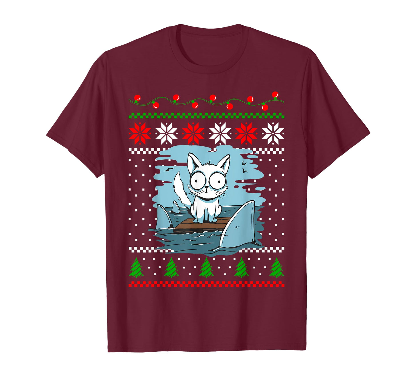 Christmas Cat Animal and Sharks Fish Funny Xmas Design T-Shirt