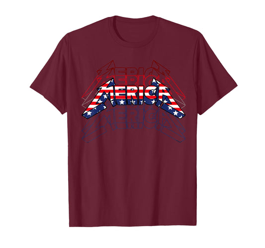 Merica Rock Sign 4th of July Vintage American Flag Funny USA T-Shirt