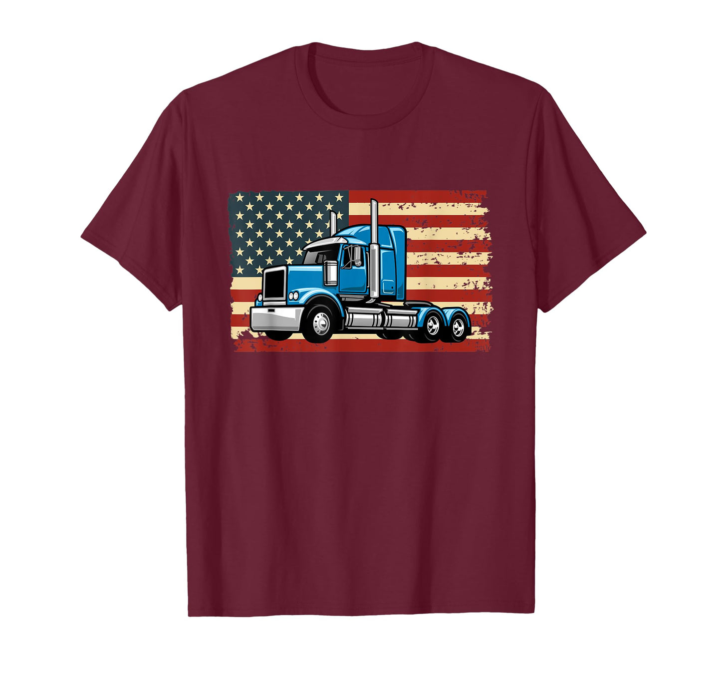 Semi Truck Driver 18 Wheeler Trucker USA American Flag T-Shirt