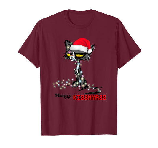 Cool Cat Hat Merry Kiss My Ass Christmas T-Shirt