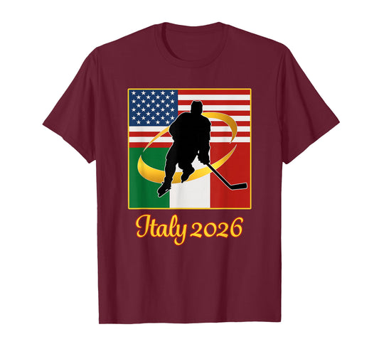 Italy 2026 Ice Hockey 2026 USA Italy Flags Winter Sports T-Shirt