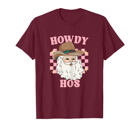 Country Cowboy Christmas Howdy Hos Groovy Western Santa T-Shirt