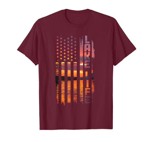 Life Is Better At The Lake Pontoon Boating Wakeboard US Flag T-Shirt