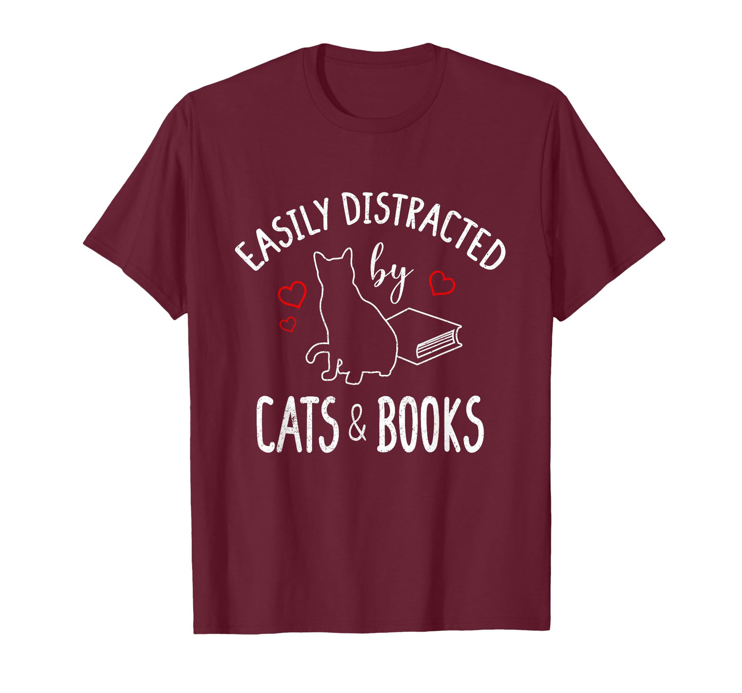 Easily Distracted By Cats And Books - Book And Cat Lovers T-Shirt for Men Women Girls Kids