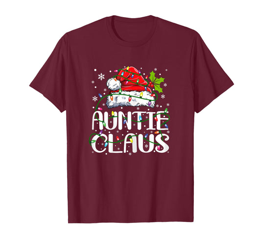 Auntie Claus Shirt Christmas Lights Pajama Family Matching T-Shirt