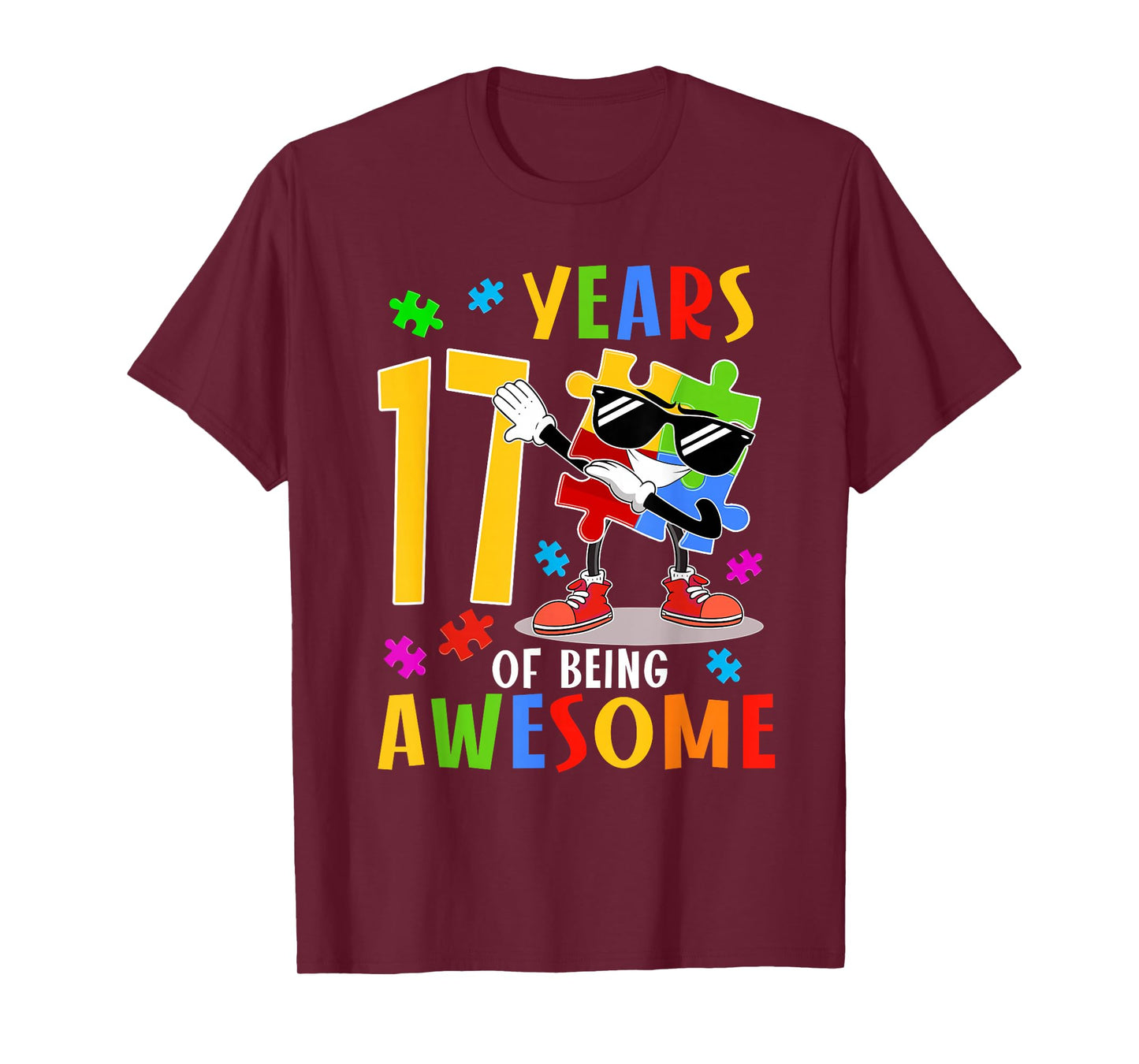 17 Years Of Being Awesome Birthday Dabbing Autism Puzzle T-Shirt
