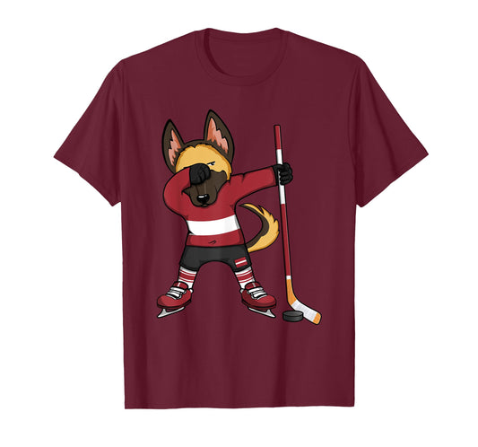 Dabbing German Shepherd Latvia Ice Hockey Fans Winter Sports T-Shirt