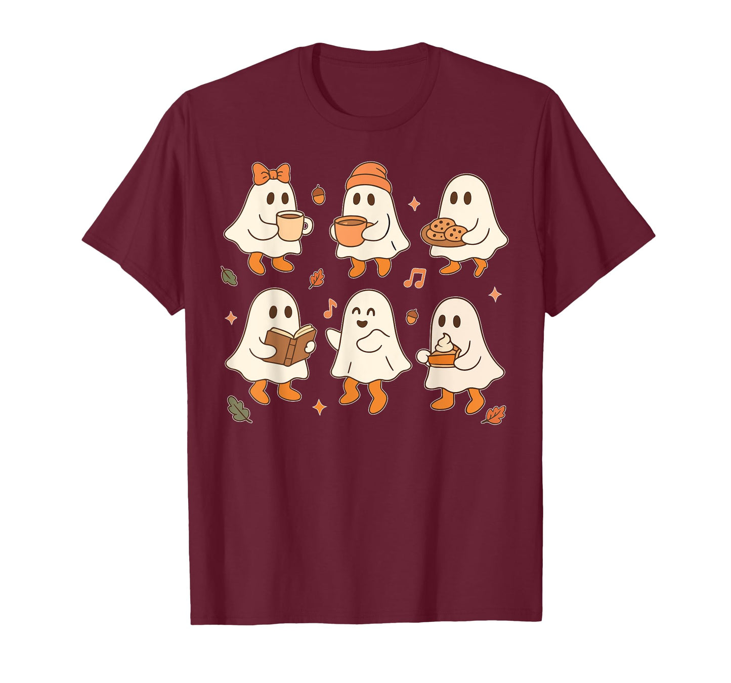 Cute Ghost Halloween Shirts For Women Vintage Fall Coffee T-Shirt