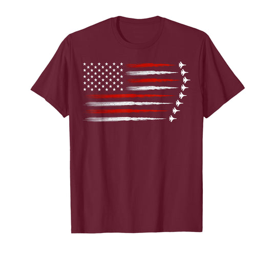 American Patriotic Fighter Jets USA Flag Waving 4th of July T-Shirt