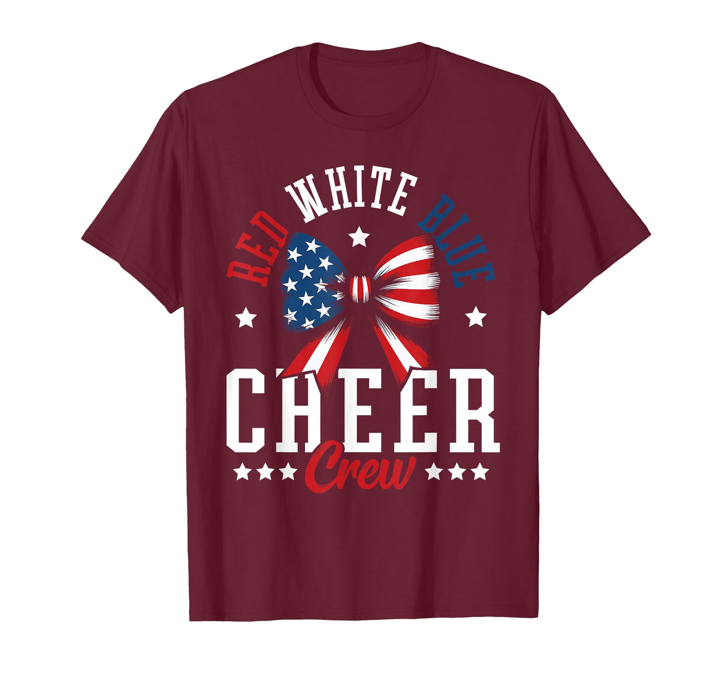 Red White and Blue Patriotic Cheer Crew Cheerleader USA Bow T-Shirt