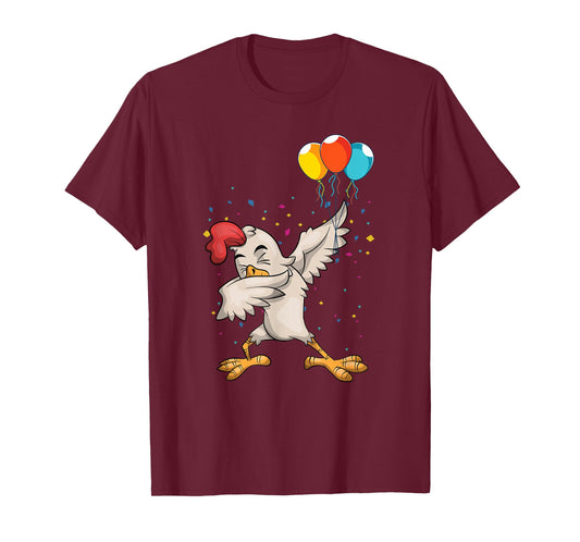 Kids Birthday Party Balloon Funny Farm Bird Dabbing Chicken T-Shirt