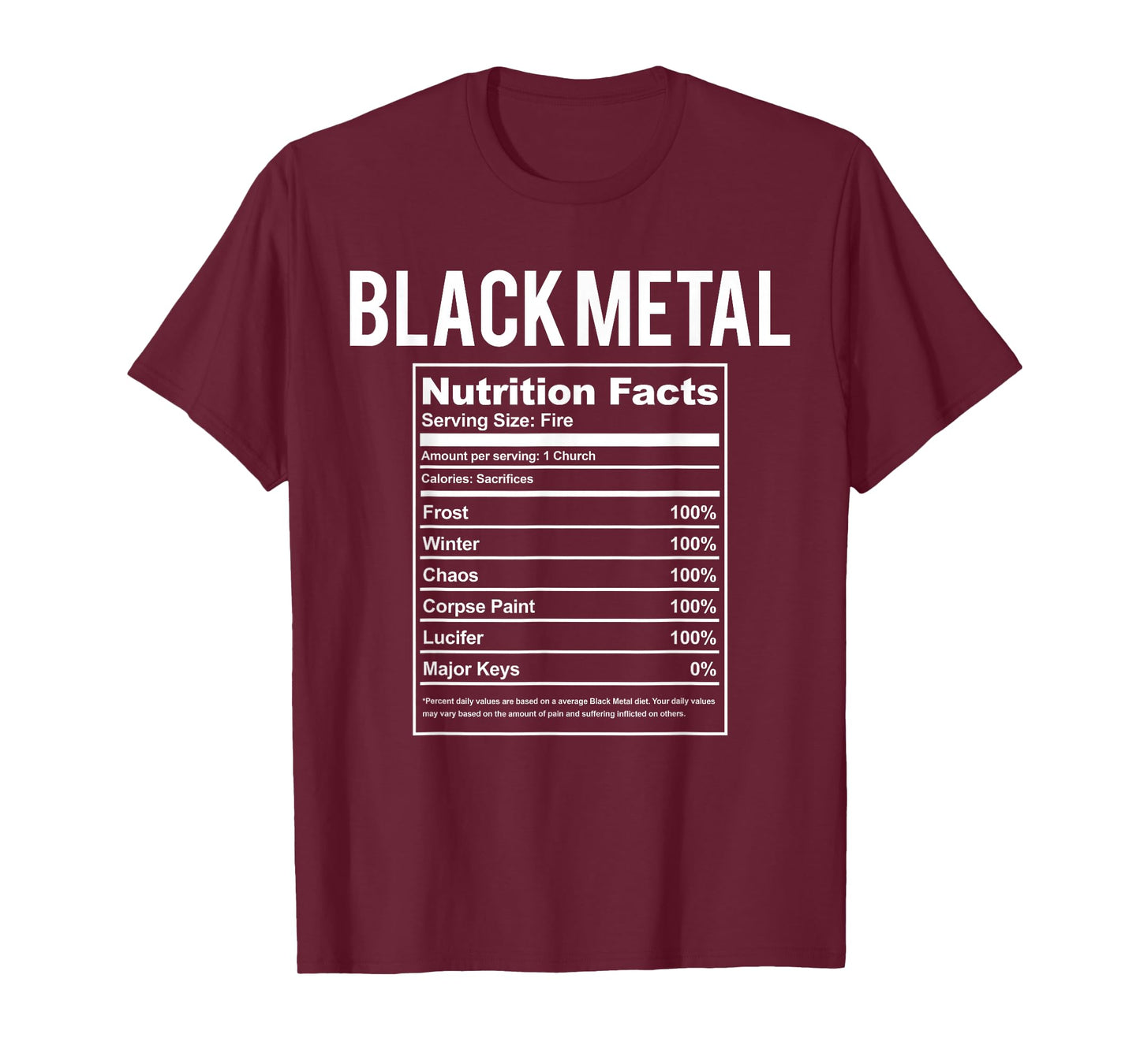 Funny Black Metal Nutrition Facts Gift For Concert T-Shirt