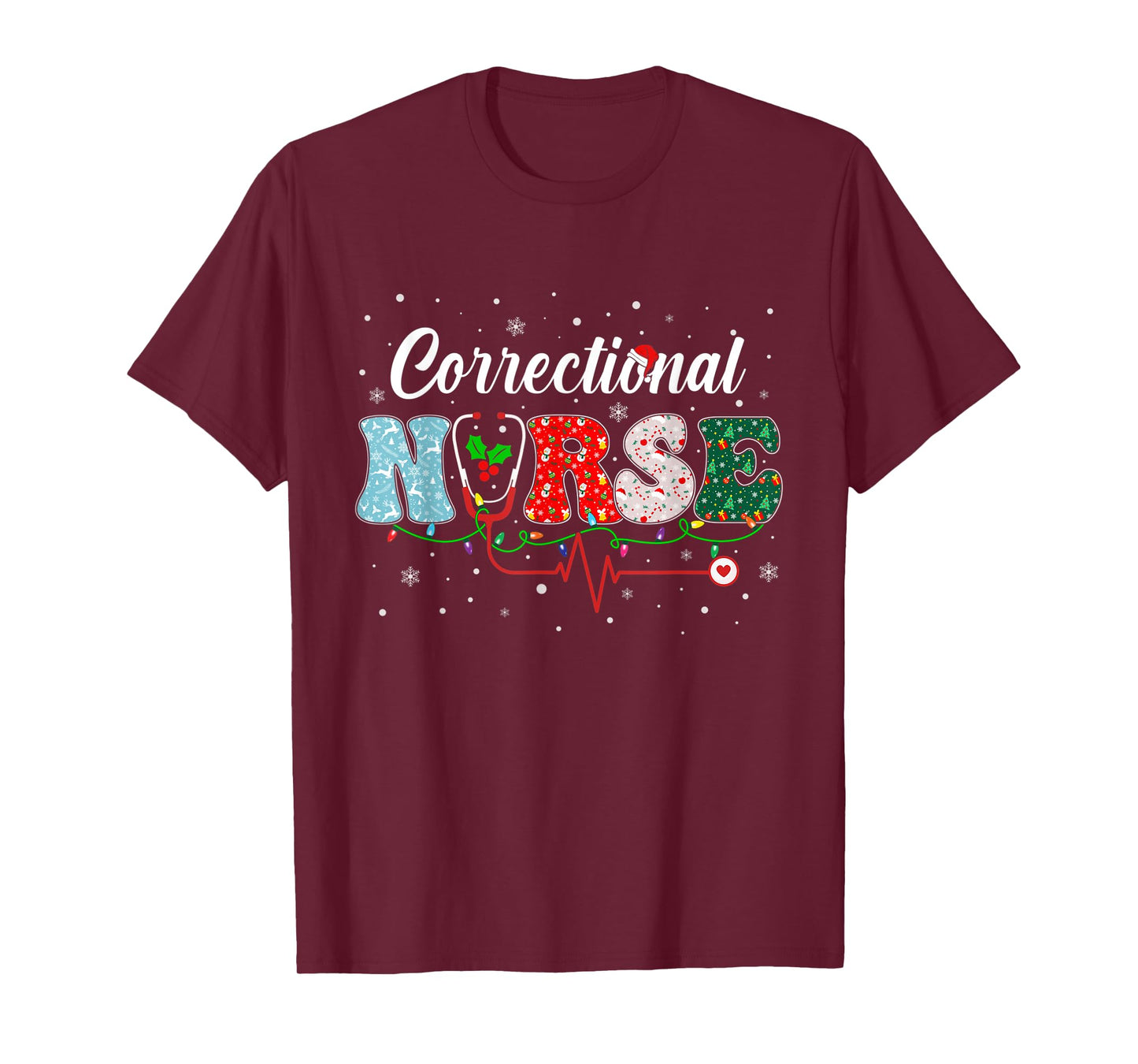 Correctional Nurse Xmas Santa Hat Nursing Christmas Pattern T-Shirt