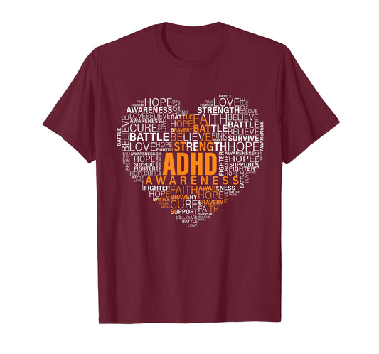 ADHD awareness words cloud heart support proud ADHD warrior T-Shirt