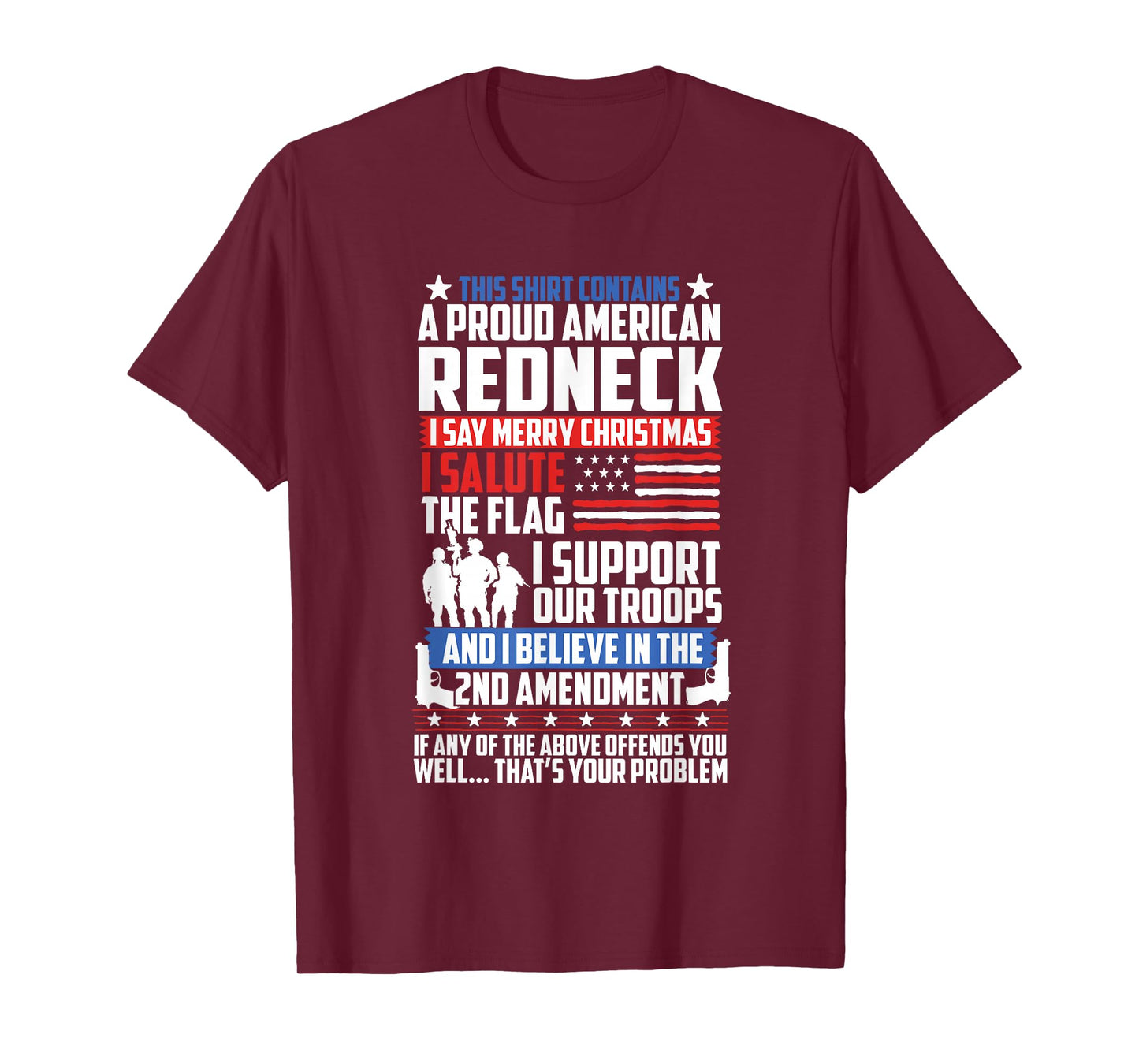 A Proud American Redneck Support Guns Troops Flag T Shirt T-Shirt
