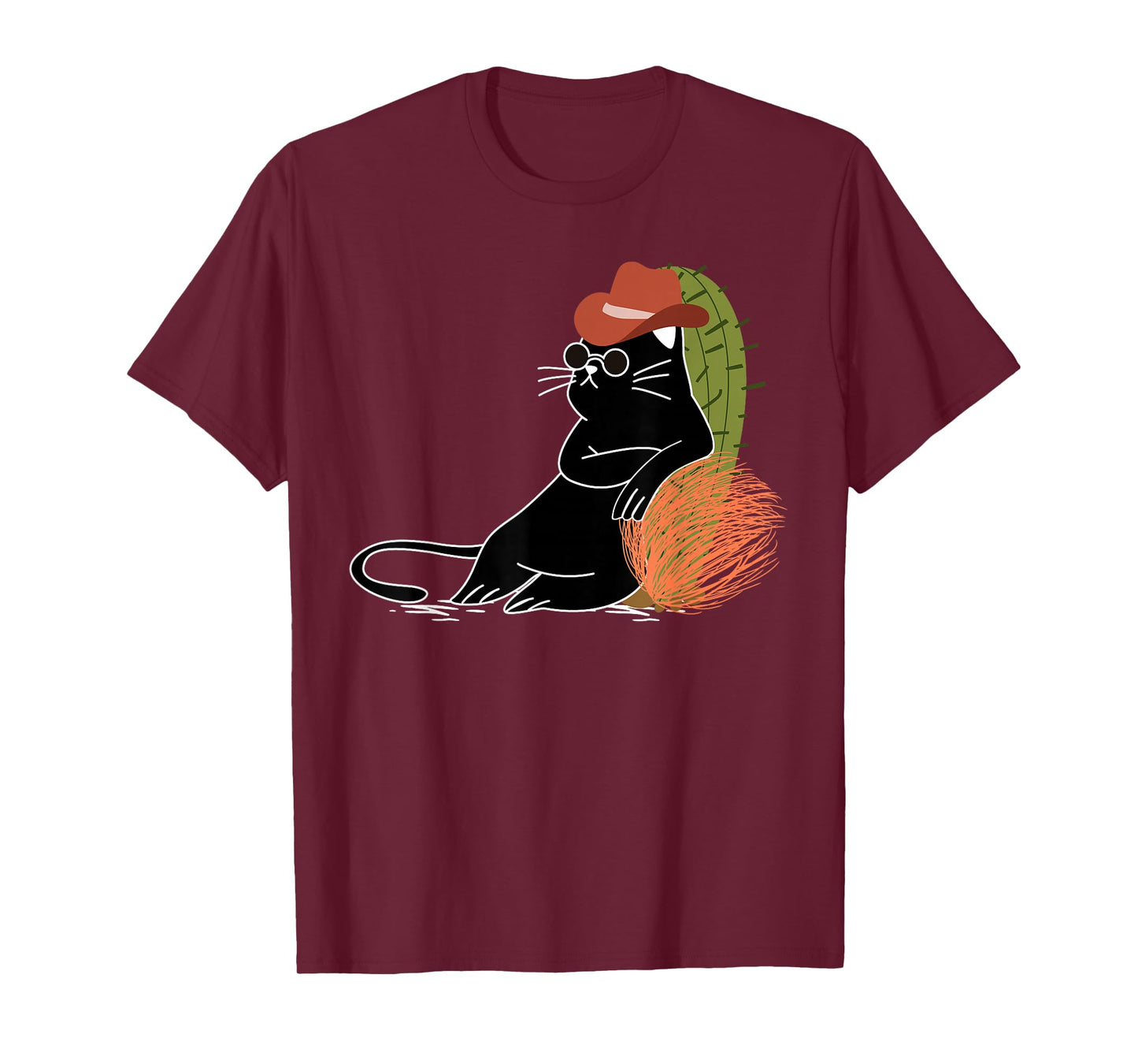 Relaxed Cowboy Cat Amidst Cactus and Wild West Tumbleweeds T-Shirt