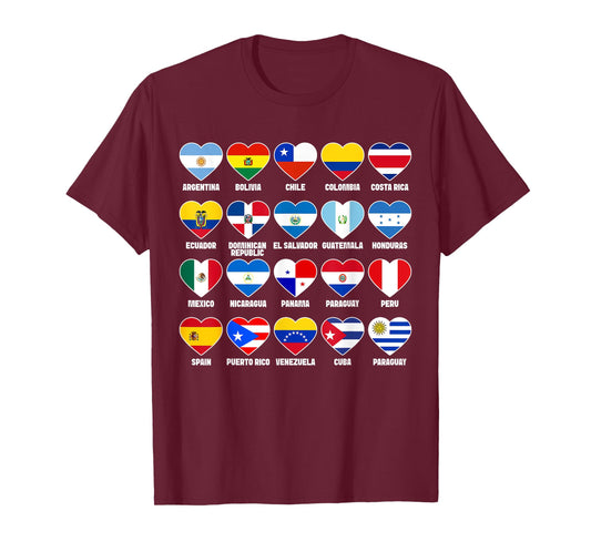 Hispanic Countries Flags Hearts Hispanic Heritage Month T-Shirt