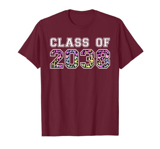 Class Of 2038 Grow With Me Pre-k 12th Grade Leopard Rainbow T-Shirt