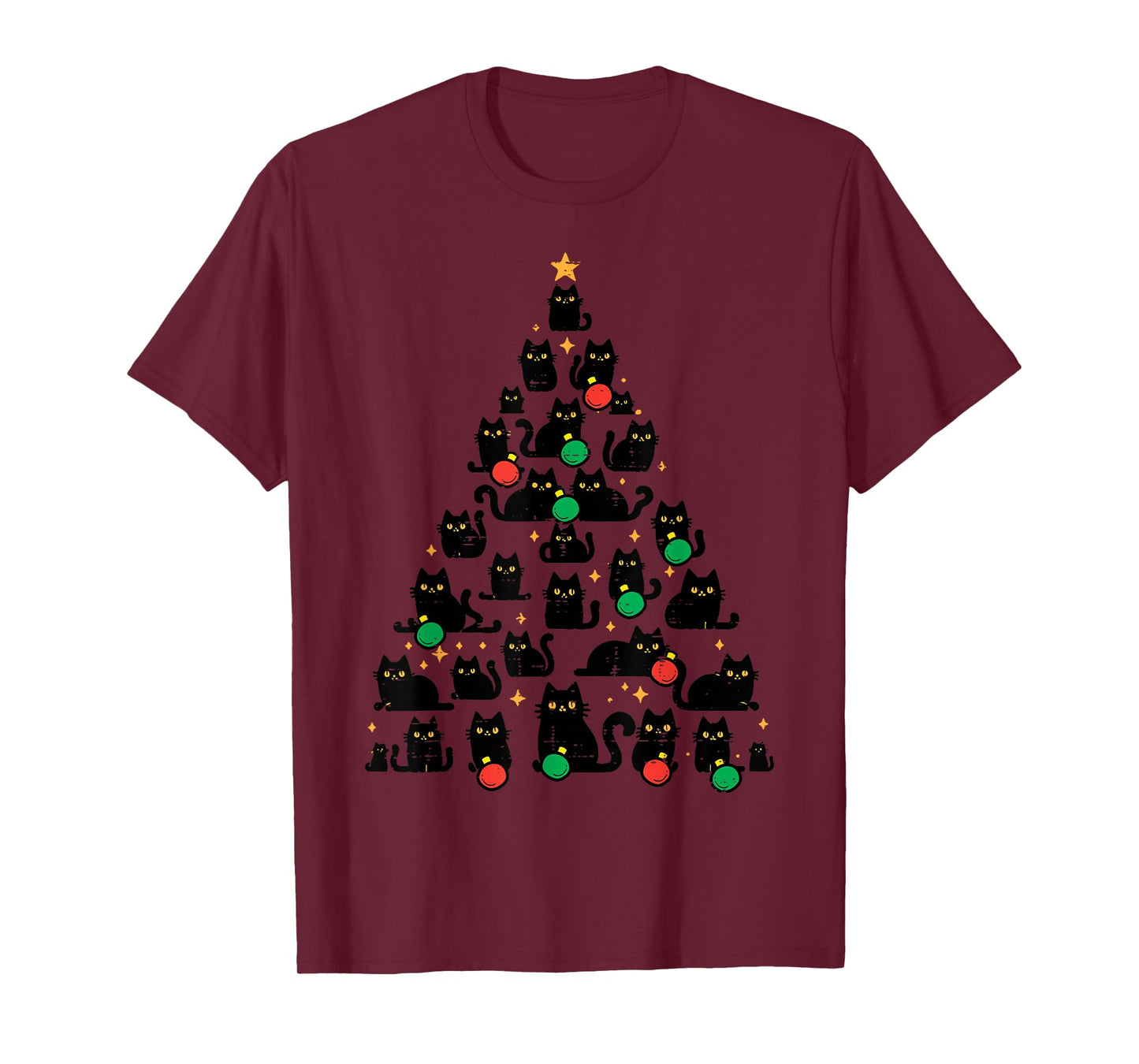Black Cat Christmas Tree Funny Xmas Girls Boys Kids Women T-Shirt