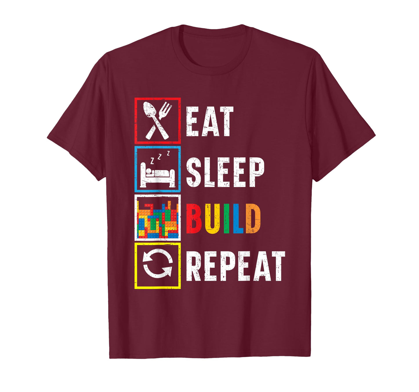 Eat Sleep Build Repeat Bricks Master Builder Building Blocks T-Shirt