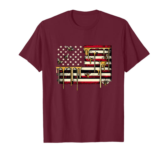 American Flag & Honeybee Patriotic Beekeeper Beekeeping Bees T-Shirt