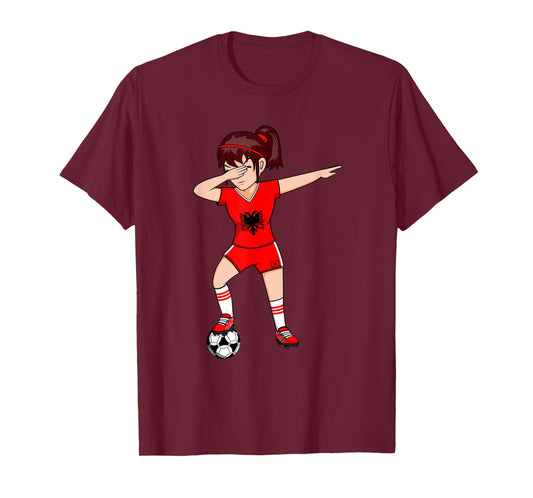 Dabbing Soccer Girl Albania Jersey Albanian Football Lovers T-Shirt
