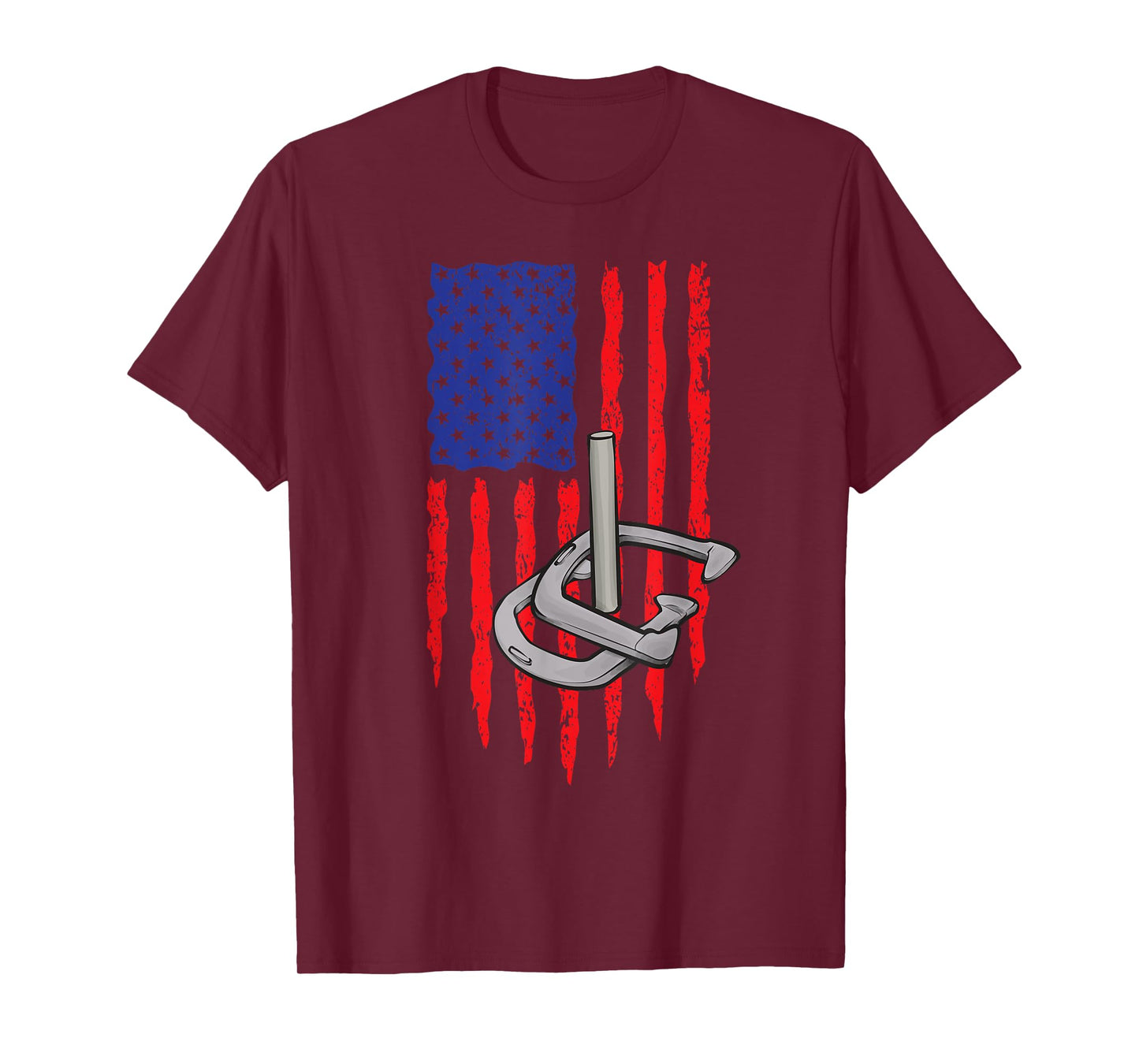Horseshoe Pitching USA American Flag Horseshoes Game T-Shirt for Women Men