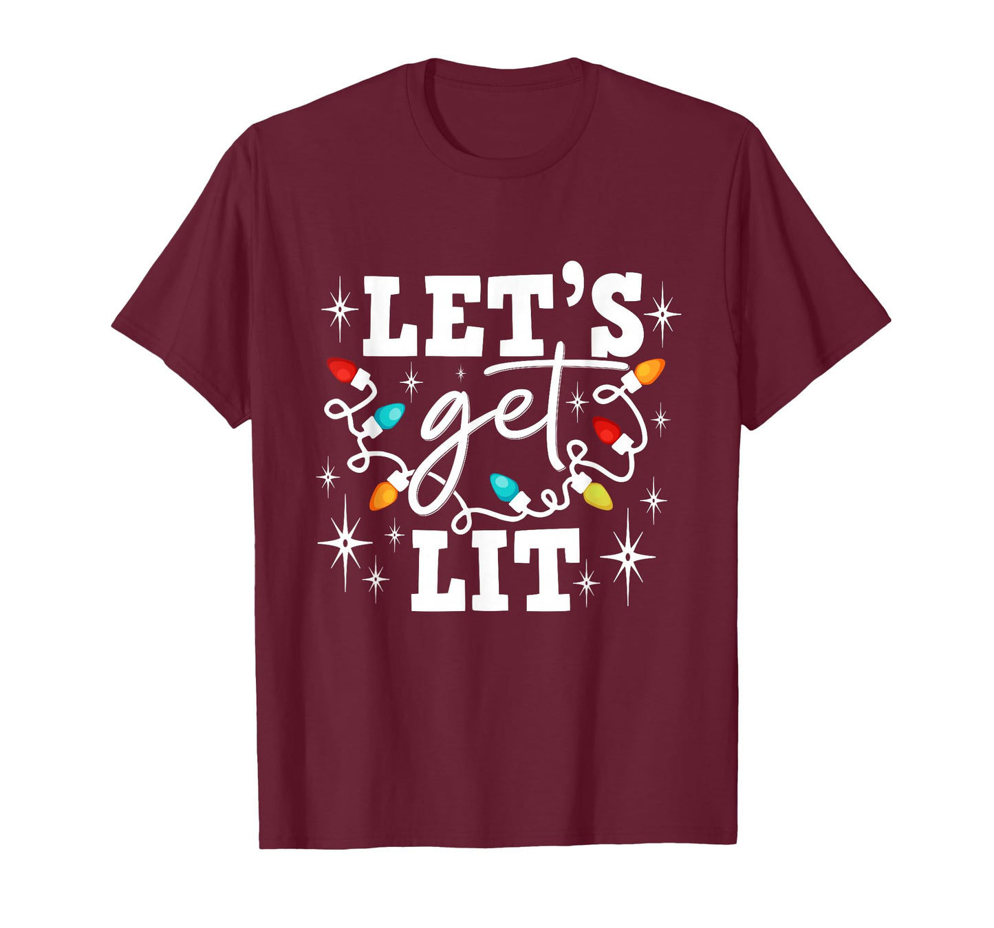 Let's Get Lit Drinking Santa Hat Christmas Lights Funny T-Shirt