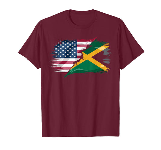 Half American Half Jamaican USA Flag Jamaica America T-Shirt