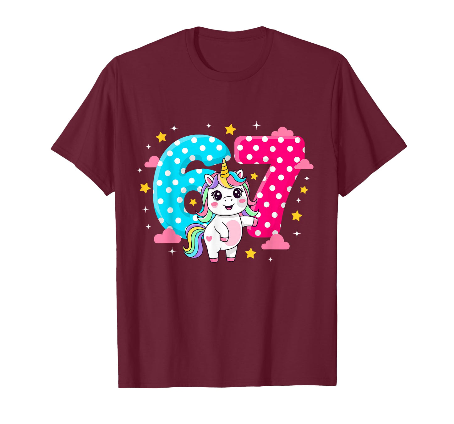 Six Seven Bruh Dabbing Unicorn 6 7 Meme 7th Birthday Girl T-Shirt
