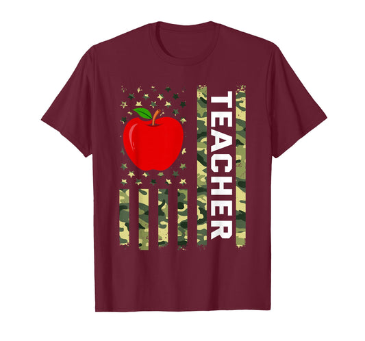 American Flag Camouflage Teacher Patriotic 4th Of July T-Shirt