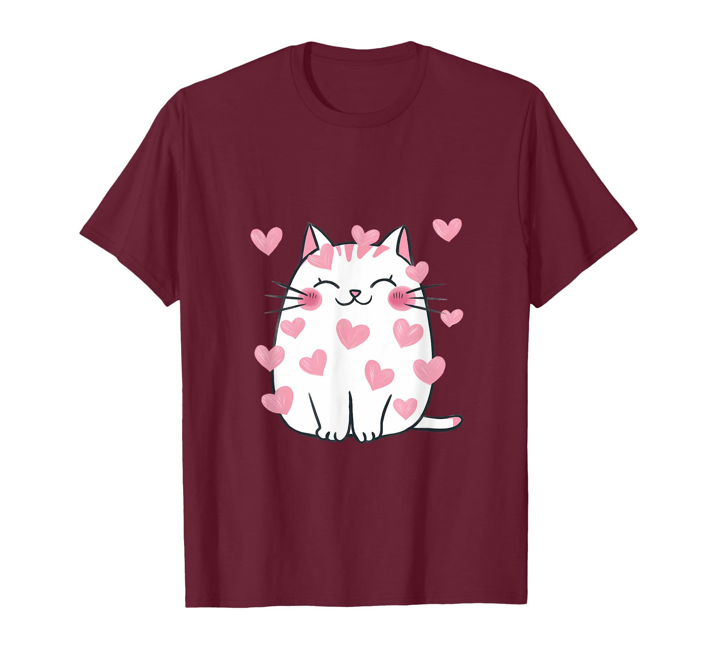 Cute Valentine Cat Pink Hearts Cats Lover White Kitten Men Women Kids T-Shirt