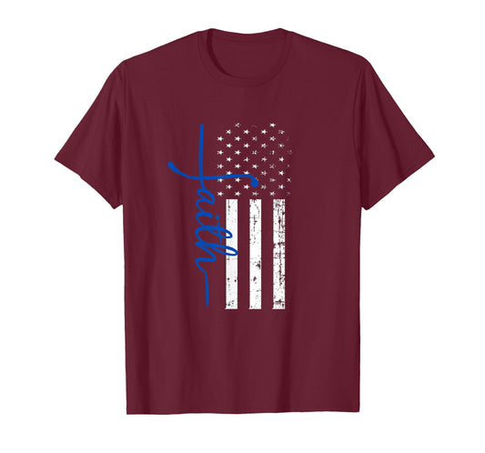 "Faith" Cross Thin Blue Line US Flag T-Shirt