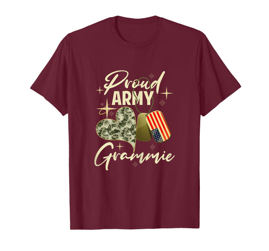 Proud Army Grammie Camouflage Mother's Day Dog Tag US Flag T-Shirt for Women